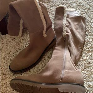 Above knee beige suede boots